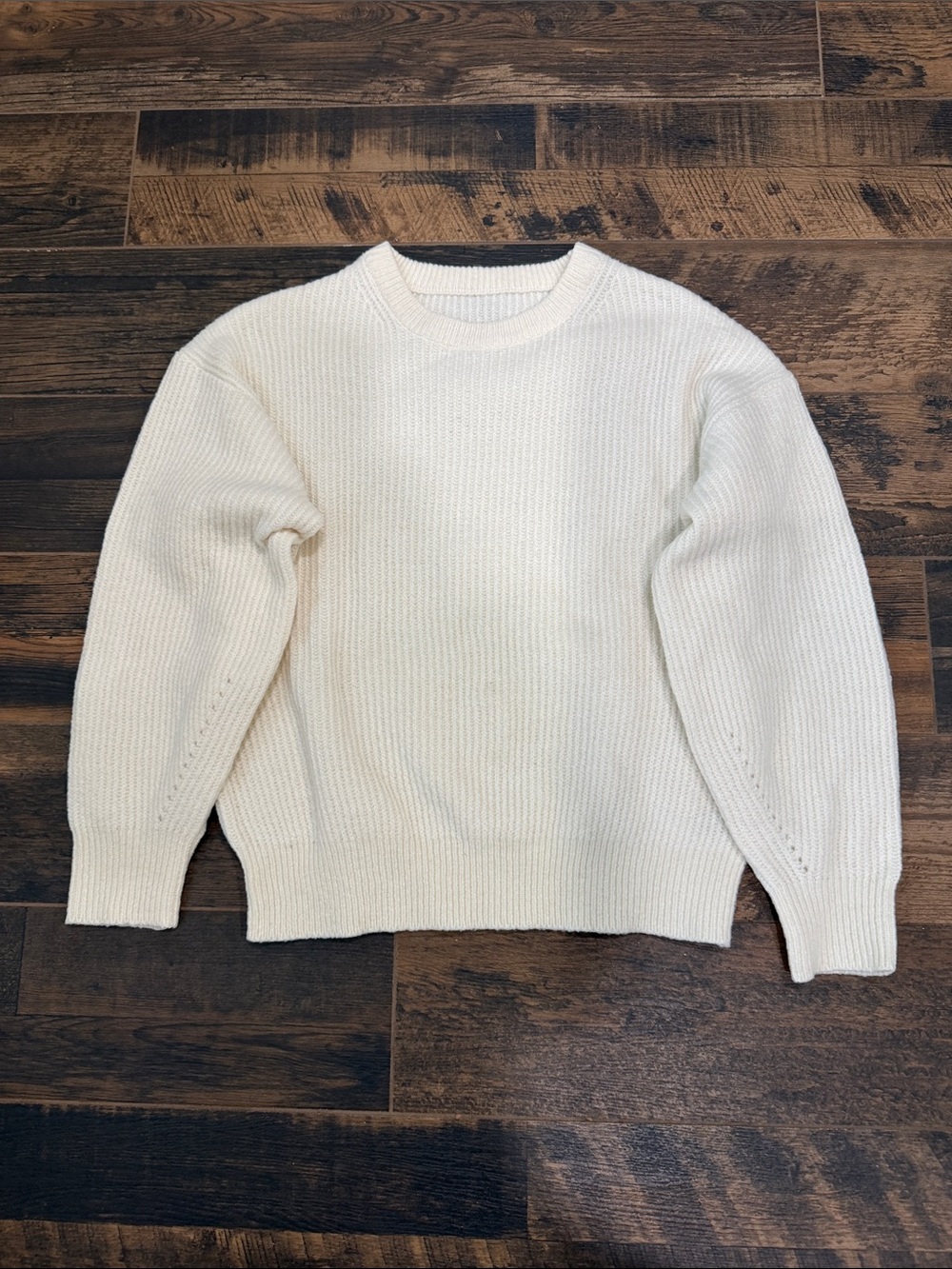Classic Cream Ribbed Crewneck Sweater